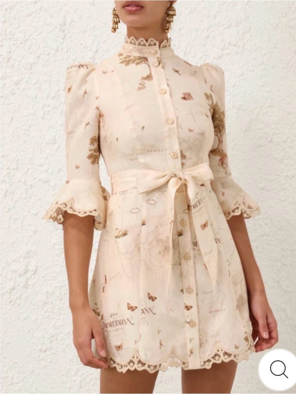 ZIMMERMANN APPLIQUE MINI DRESS MAP PRINT